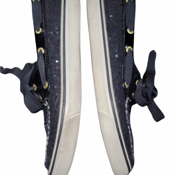 Sperry Black Sparkly Sequin Docksider Boat Deck Shoes sz 7 - Picture 6 of 7